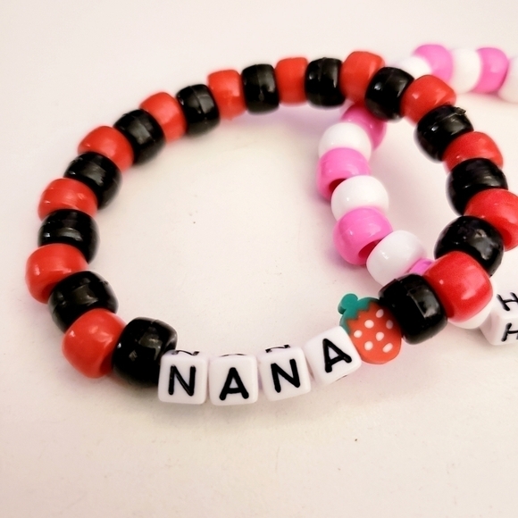 Handmade Strawberry Nana Osaki and Hachi Anime Word Beaded Kandi Bracelet Set - Picture 3 of 5